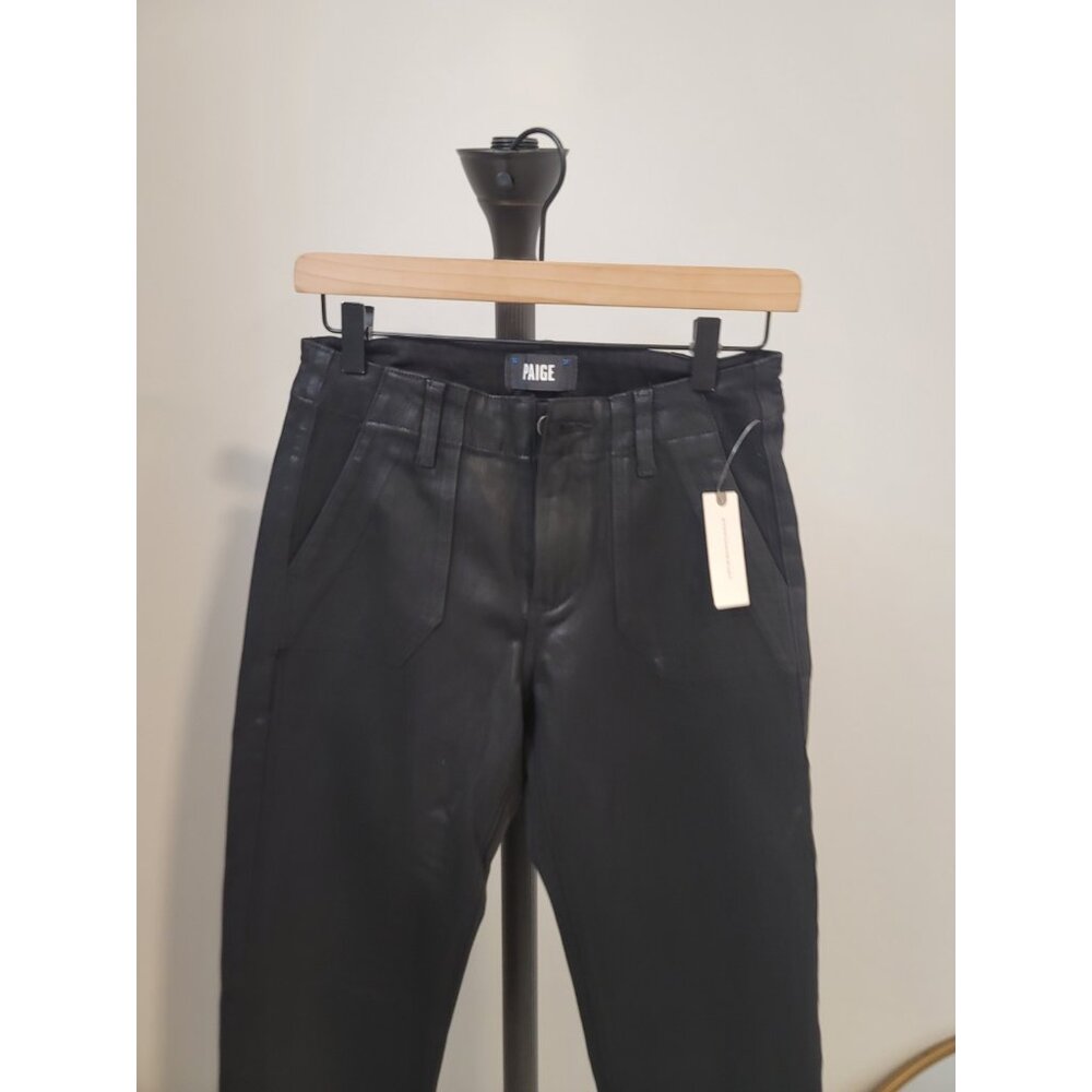 PAIGE jet black fog coated denim cropped Mayslie Jogger urban jeans pants 25 NWT - Picture 2 of 8
